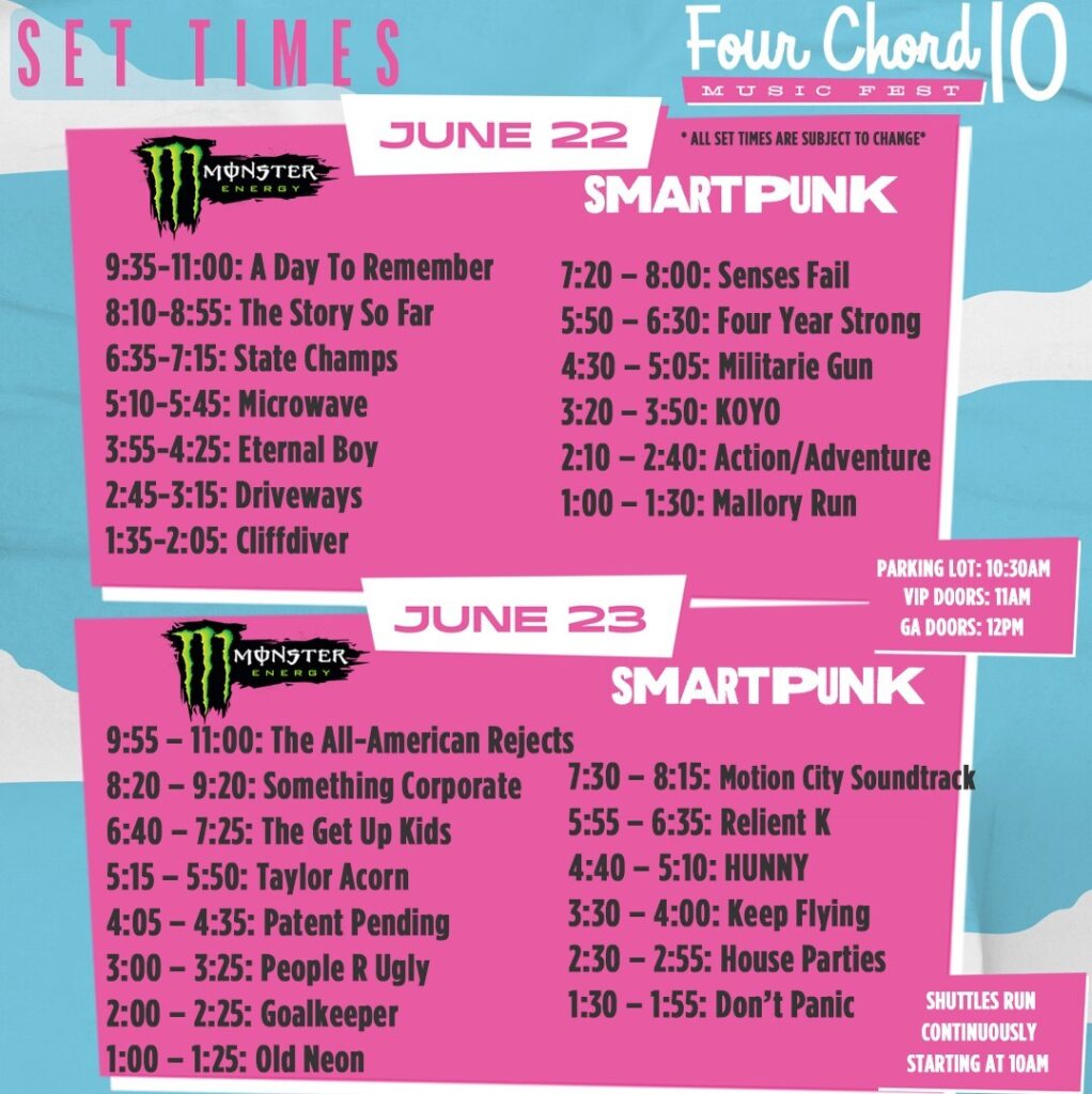 FOUR CHORD MUSIC FEST 10 SET TIMES ANNNOUNCED