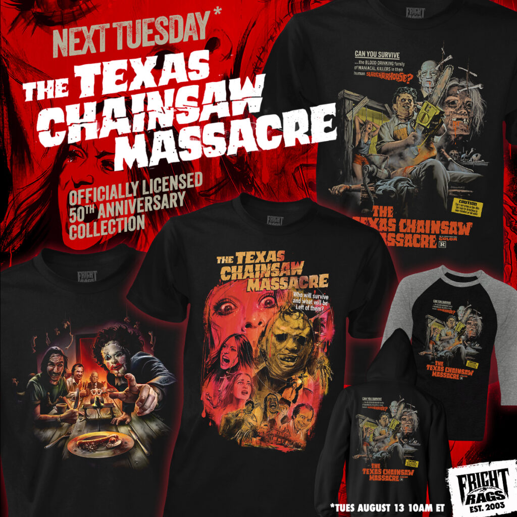 Survive THE LAST DRIVE-IN WITH JOE BOB BRIGGS’ All-Night Marathon with Fright-Rags Plus THE TEXAS CHAIN SAW MASSACRE & More Horror Apparel